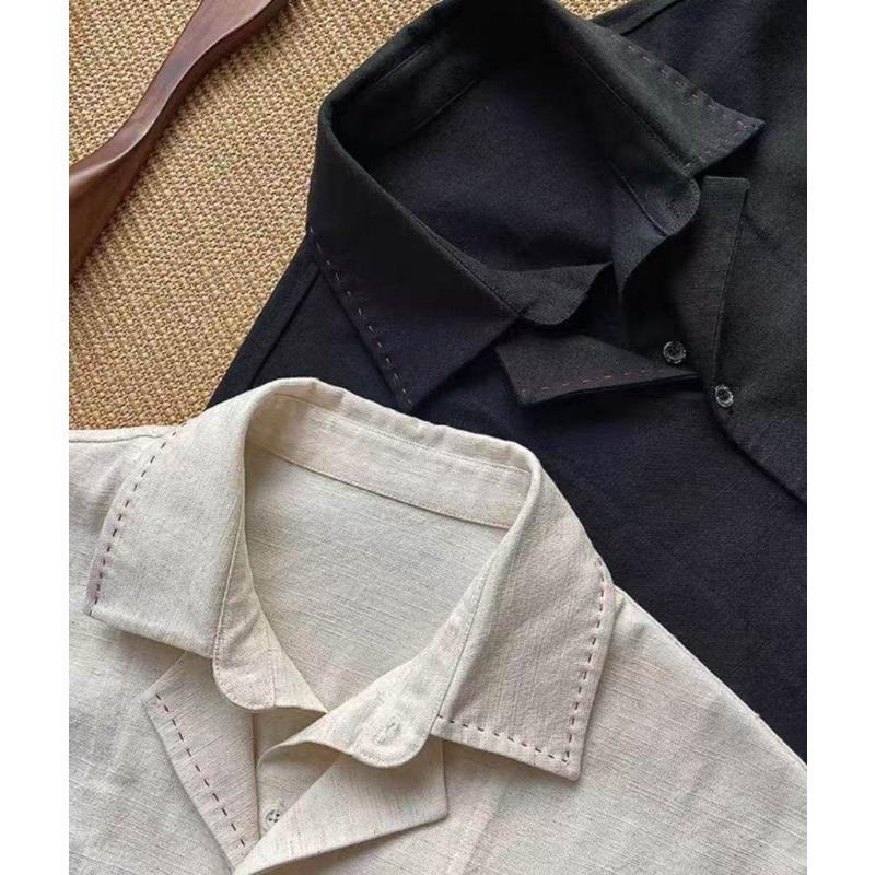 Summer Men's Solid Color Button Down Loose Short Sleeve Casual Shirt