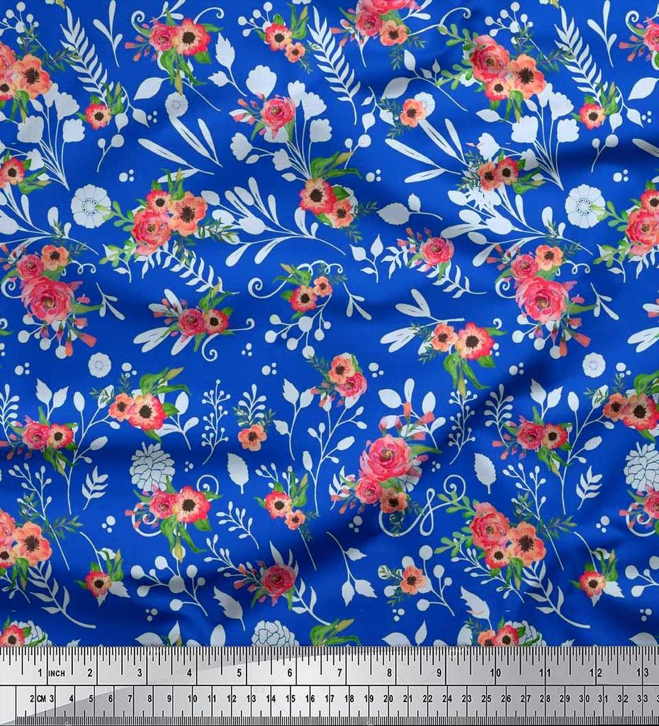 Soimoi Тканина з японським креп-сатином, листям і маком, анемоною, квітковим панно з принтом на метрі 42 дюйма