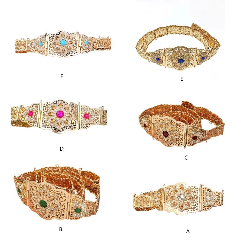 Decorative Corset Band Middle Eastern Metal Belt For Women Long Robe Caucasus Wasit Chain With Rhinestones Design