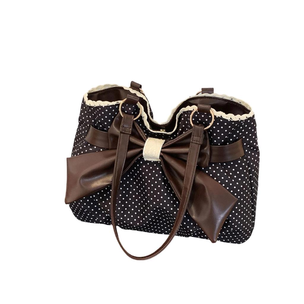 Women Bag Dot Shoulder Polka Work Bag Lightweight Casual Large Capacity Tote Bag With Bow Detail And Adjustable Straps For Daily Use