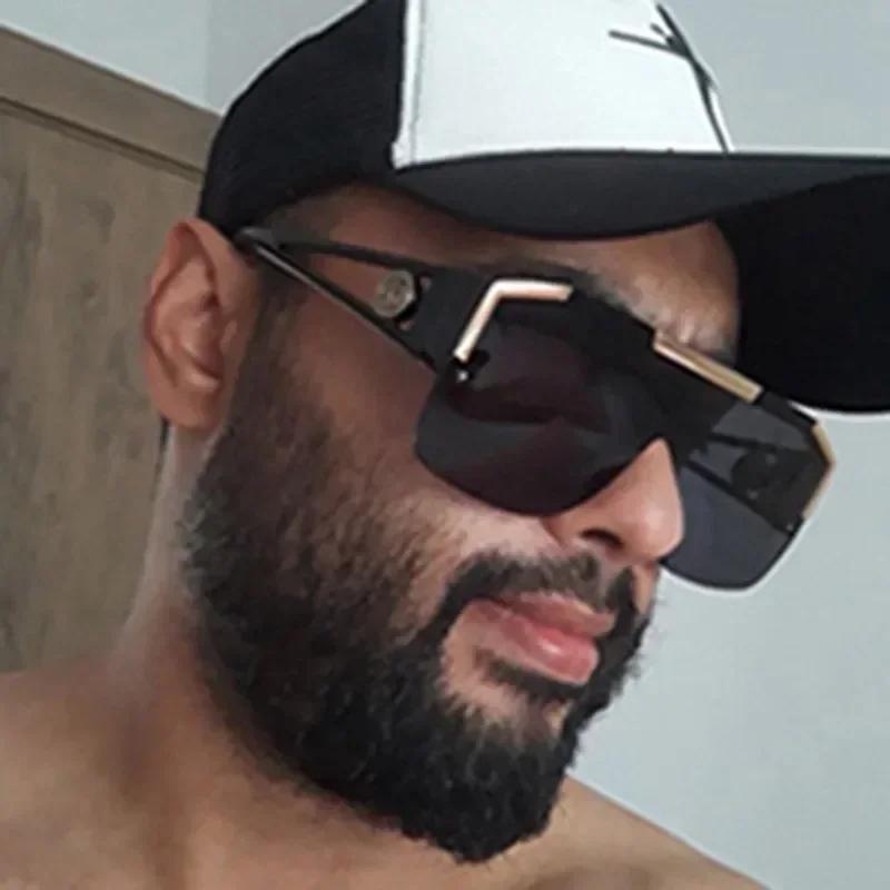Fashion Luxury Brand Oversized Square Sunglasses Men Women Vintage Metal Big Frame Semi-Rimless One Lens Sun Glasses UV400
