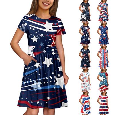 Girl Summer Dress  Solid Color & Print Sleeveless Dress With Pocket Casual Dress Shorts Sleeve Party Dress