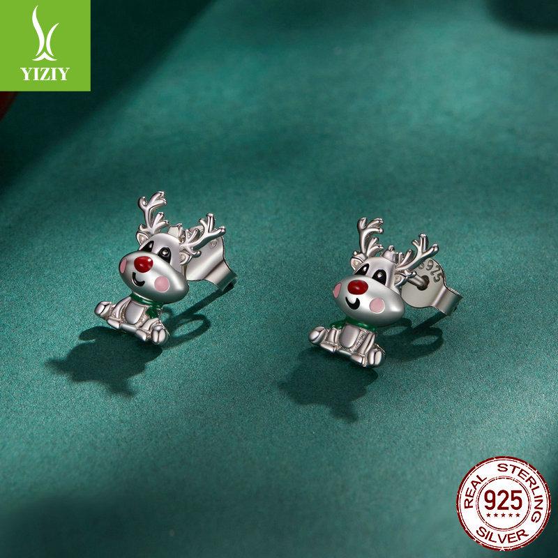 Yinziyun Reindeer Stud Earrings: Cute s925 Sterling Silver Deer Design - Perfect Christmas Gift for Women