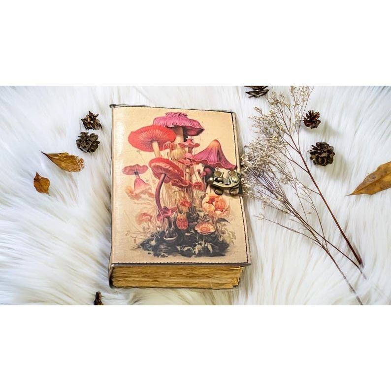 Botanical Mushroom Leather Journal • Witch Grimoire •  Spellbook journal • Witchcraft Gift 7 x 5 inch