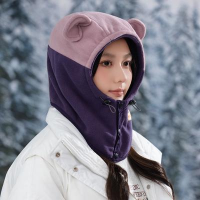 Autumn and Winter Hat Women's Bear Ears Cartoon Cute Velvet Thermal Hat Fashionable Versatile Windproof Pullover Hat