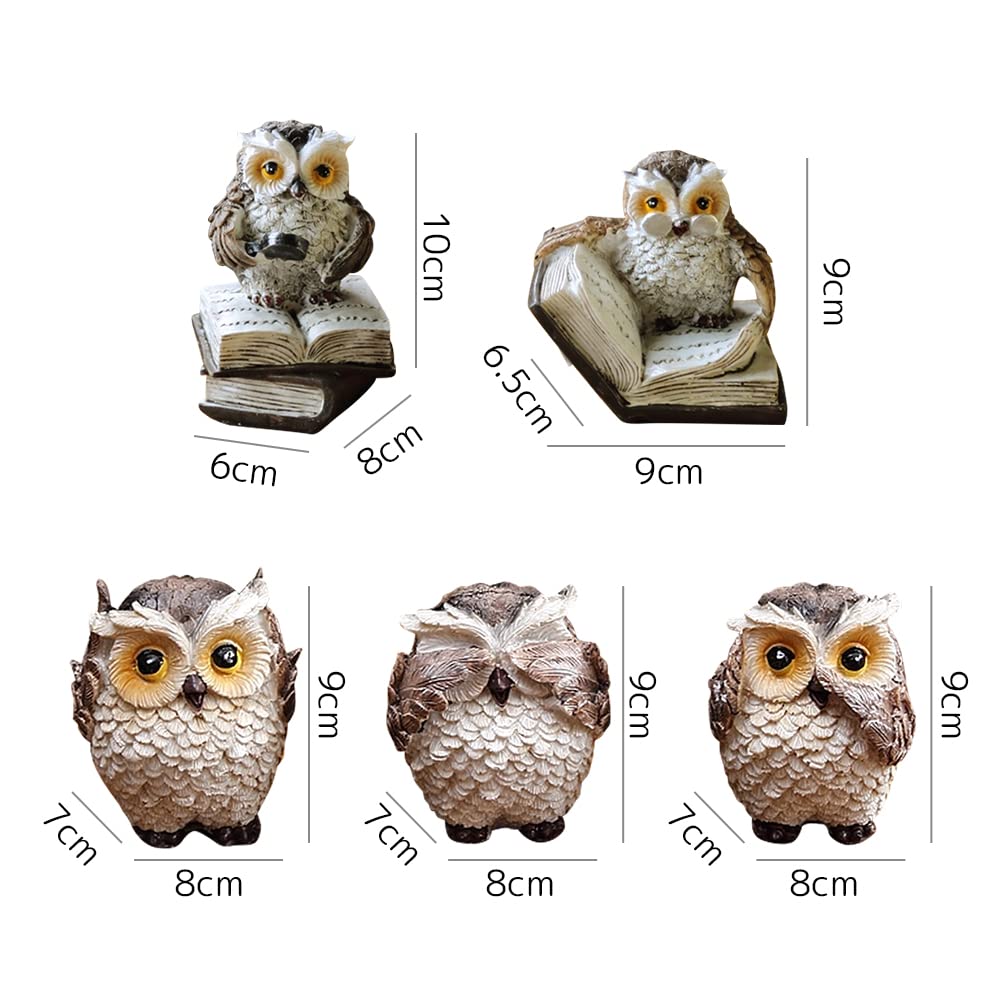 HIGHAWK Owl Figurine, Animal Mascot, Cute Mini Entrance Ornament, Resin Decor, Set of 2, Small Owls