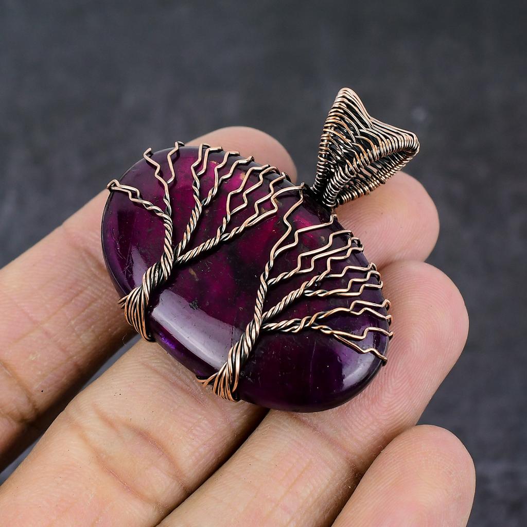 Natural Purple Labradorite Copper Wire Wrap Tree Of Life Pendant 1.77" F9b57