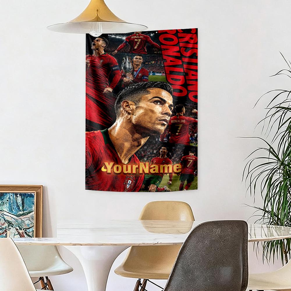 Cristiano Ronaldo Custom Your Name Wall Decor Tapestry Art For Pet Memorial Birthdaywedding Party Backdrop Family Gift
