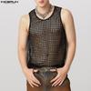 INCERUN Men Summer Hollow Sleeveless Vest Casual Loose Party Beach Net Yarn Tank Tops