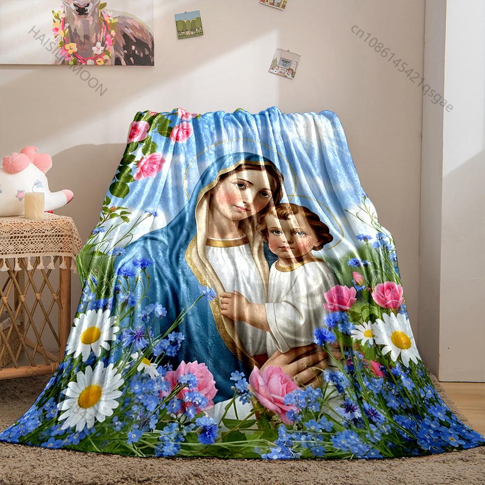 1PC Madonna and Child with Flowers Print Blanket Warm Soft Fluffy Kids Adult Sofa Bed Throw Blanket Outdoor Travel Camping RV