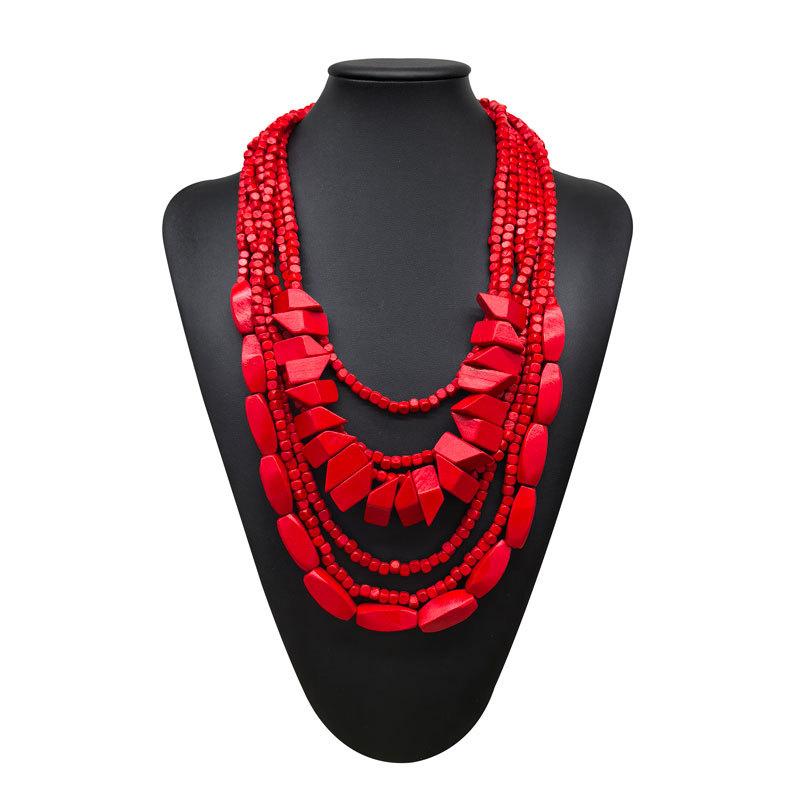 Irregular Colored Wooden Bead Necklace Hot Selling Personalized Fashion Accessory Bohemian Multilayer Wood Bead Choker Necklaces