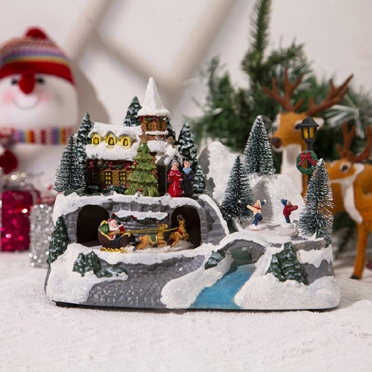 Christmas Glowing Snow House Figurine Rotatable Bar Shop Decoration Gift