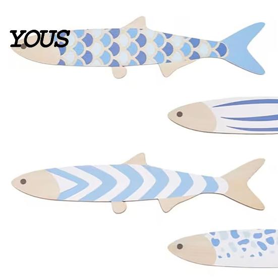 Decorative Fish Scale Wall Hangings 6Pcs/Set Wooden Decor, Beach House Decoration, Blue And White Wood Ornaments Coastal Art for Home Living
