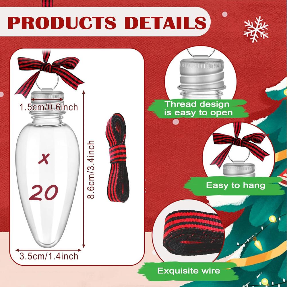 

Christmas Fillable Clear Bulbs Ornaments Bulb Bulk Plastic Hanging Fillable Ornaments Light Bulb Ornaments with Screw Off Cap 35ml