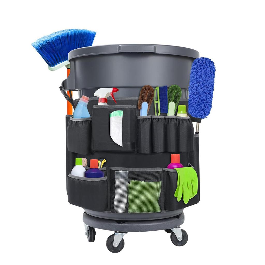 Cleaning Tool Storage Bag Adjustable Buckle Cleaning Supplies Organizer Bag Buckle-Type Hanging Bag for 32-55 Gallon Porch