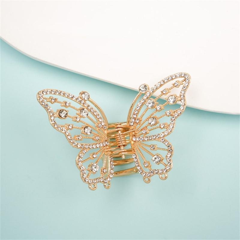 Elegant Butterfly Hair Claw Clip With Dazzling Rhinestones For Women Securely Hold Metal Hairpin Accessory