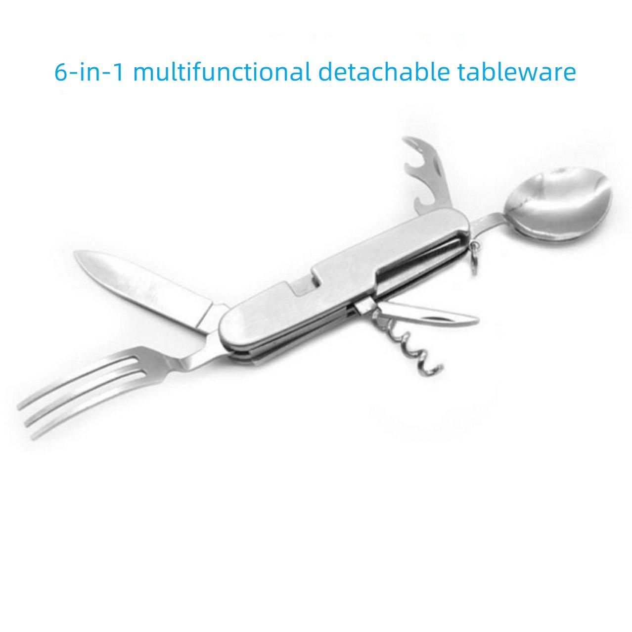 

Складной столовый нож, ложка, вилка, столовая ложка 6-в-1, открывалка для бутылок из нержавеющей стали, нож для фруктов, складной нож для кемпинга