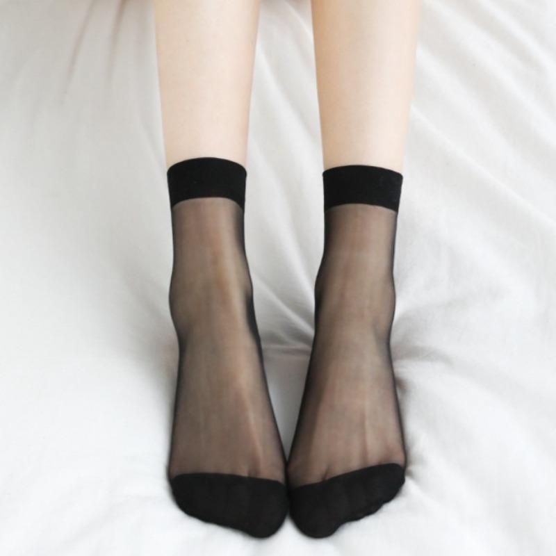 10Pairs Solid Color Socks Women Sexy Elastic Silky Transparent Thin Short Stockings Ladies Casual Ankle Socks