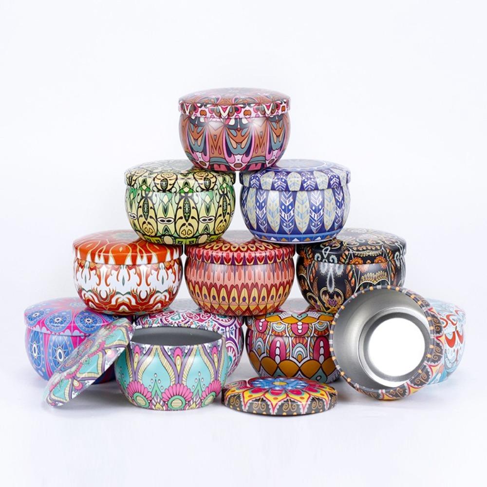 4pcs Round Cookie Tin Box Metal Biscuit Packaging Iron Can Candy Jar  for Dry Spices and Sweets