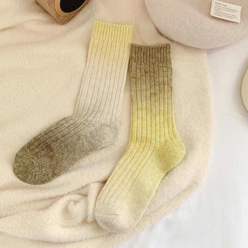 Winter Thick Warm Long Socks Gradient Wool Cashmere Kawaii Socks Women Thermal Floor Sleeping Socks New Year Gift Autumn 2024