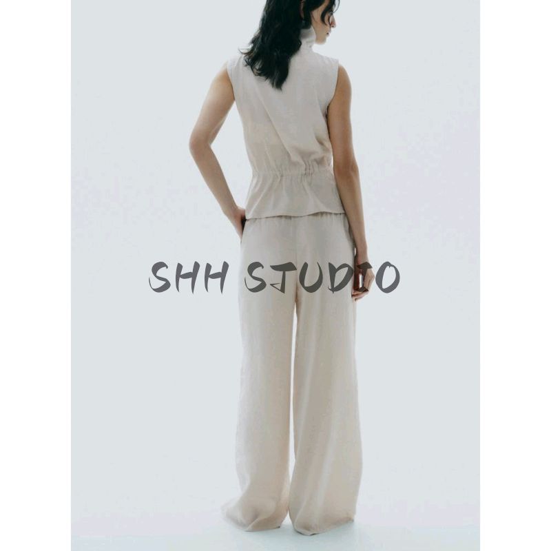 Summer Women's Stand Collar Sleeveless Adjustable Drape Vest 5427716 Drape Mid Waist Loose Pants 1255515