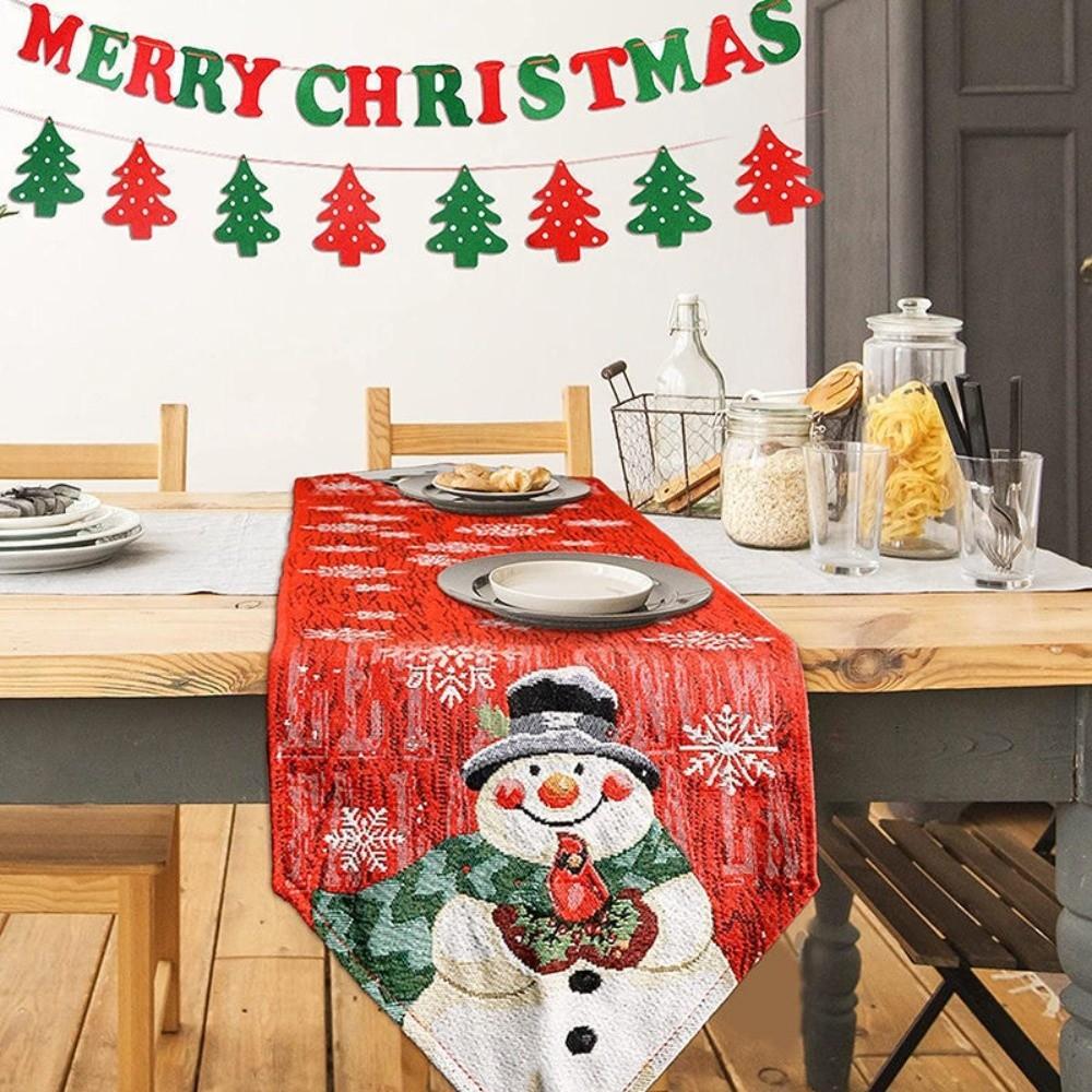 Red Christmas Table Runner Tree Santa Claus Tablecloth Flower Linen Table Cover  Christmas Eve
