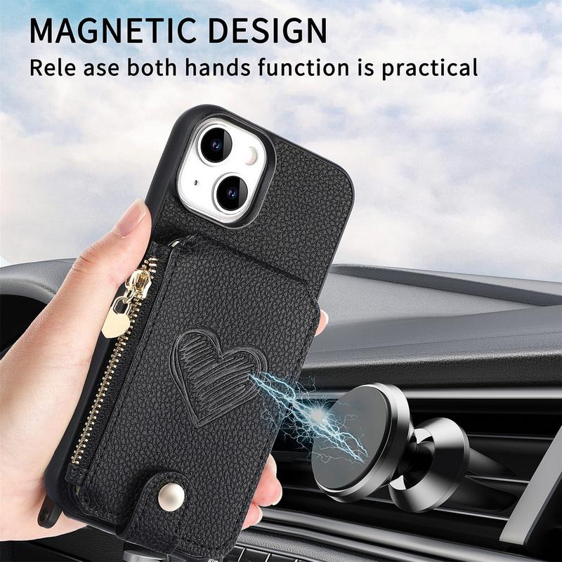 

Кожаный чехол для карточек Love Heart для Iphone 15 14 13 Pro Max 12 11, противоударный чехол с ремешком на веревке