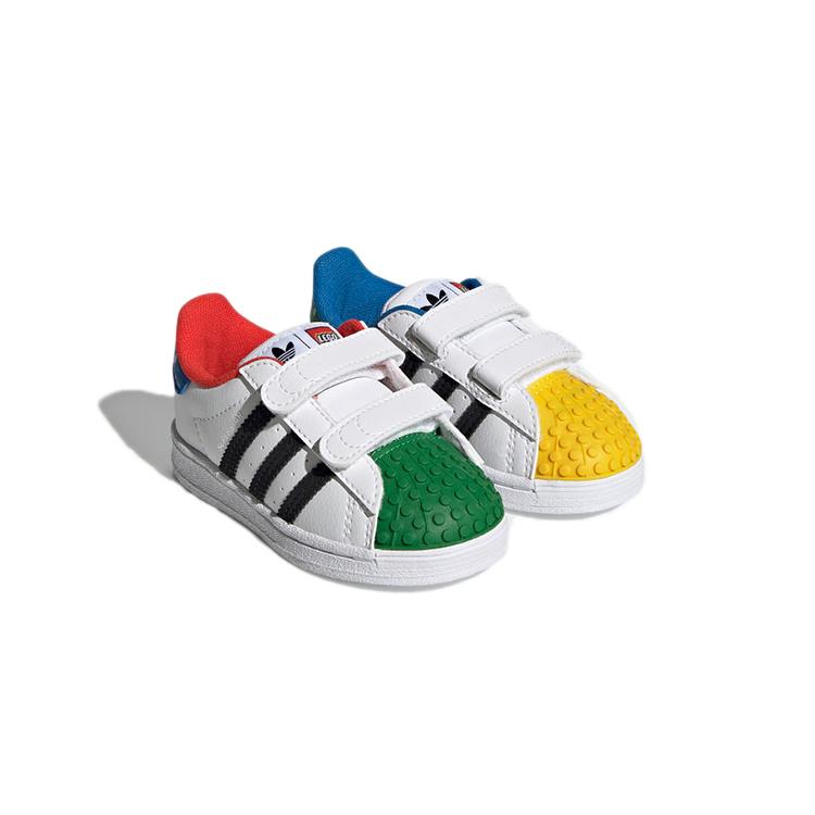 LEGO x Adidas Originals SUPERSTAR CF Comfortable Abrasion Resistant Low top Toddler Shoes White Green Blue H03970