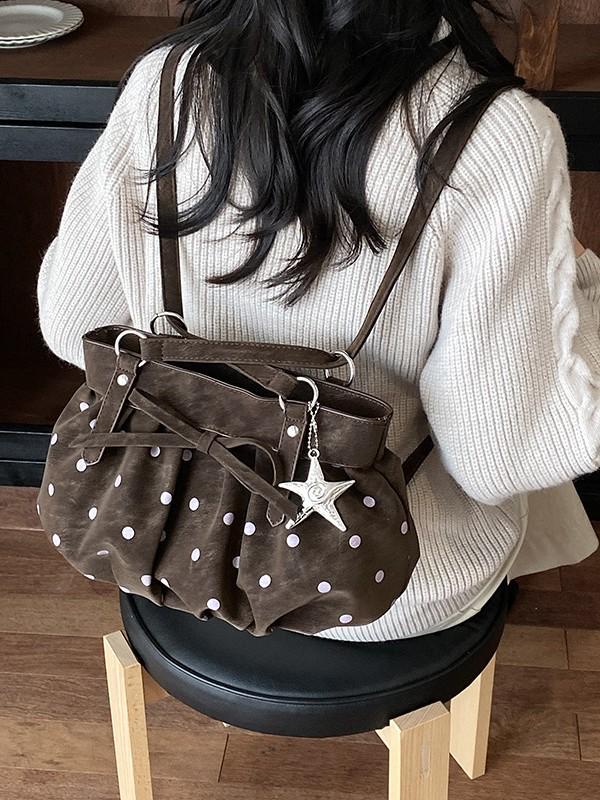 Women's Autumn 2026 Polka Dot Bow Large Pleated Cloud Bag - Simple, High-Capacity Underarm Design