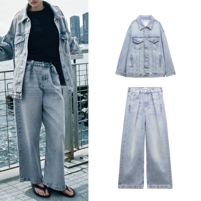 Spring New Two-piece Set Mid Waist Denim Trousers 6186242 Loose Denim jacket Outerwear 6186241