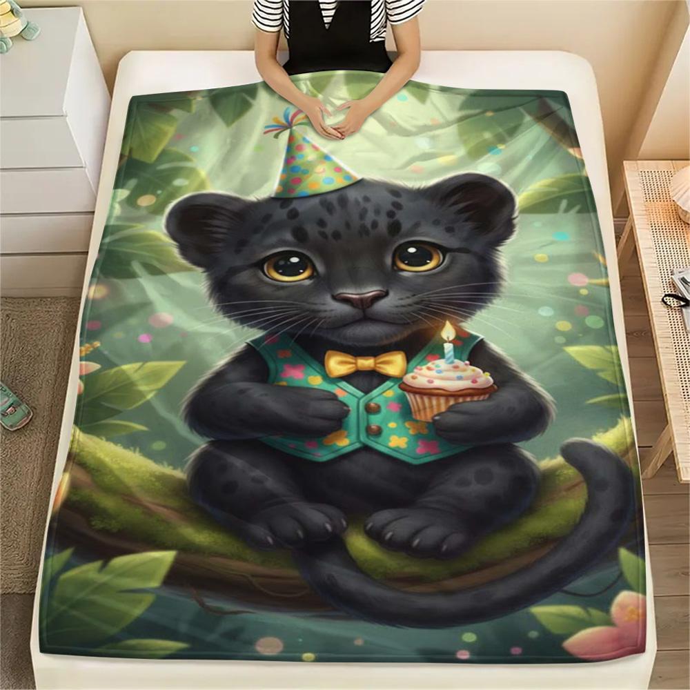 1PC Cute-style animals Print FlAannel Blanket, High quality Comfortable for All Seasons, Home Decor, Warmth and Comfort