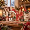 Rustic Christmas Table Centerpieces Wooden Decor, Vintage Centerpiece, HOME Letter Sign with Reusable Fireplace Accents Snowman Bird and Tree