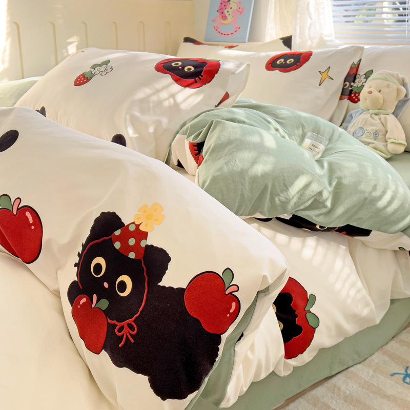 

Small And Fresh Class A Washed Cotton Double-Layer Yarn4-Pcs Set Children S Dormitory Super Soft 3-Pcs Set Cartoon Mattress Quilt Cover 4 quilt 1.5*2m 3pc