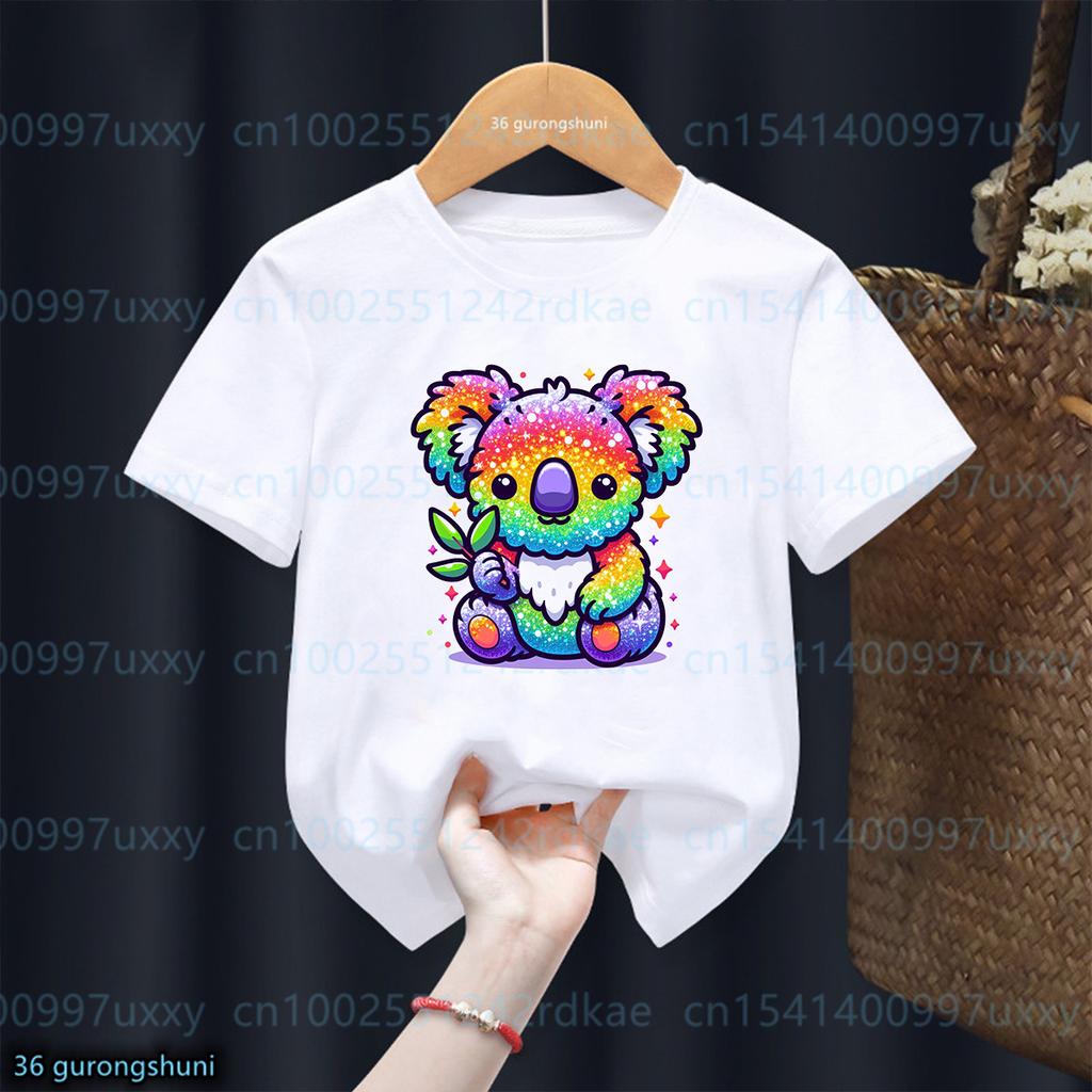 Fashion New Girls T-Shirt Cute Watercolor Koala Animal Print Toddler T Shirt Fashion Cute Baby Shirt Summer Kids Short Sleeved Shirt Top