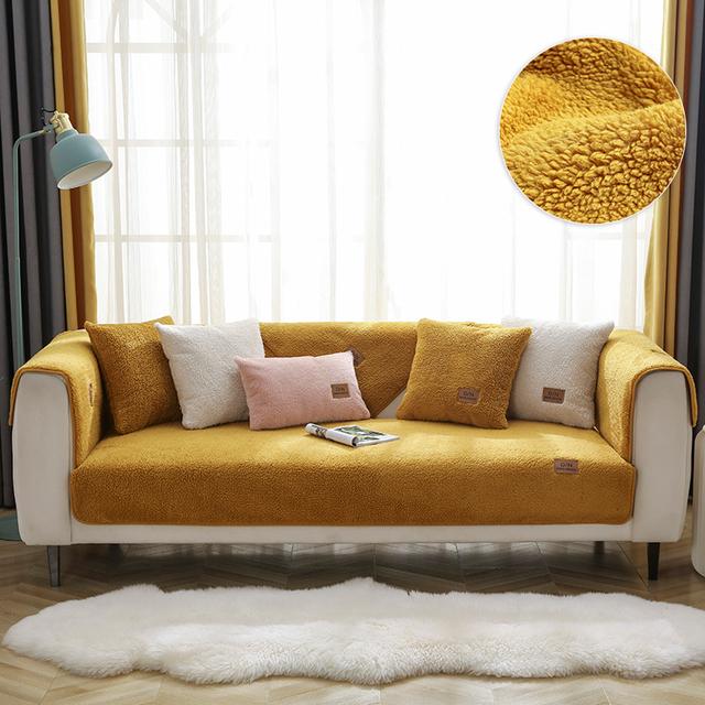 Modern Sofa Covers For Living Room Winter Lamb Wool Sofa Slipcovers Sofa Towel Thicken Plush Soft Anti -Slip Couch Cover For Home