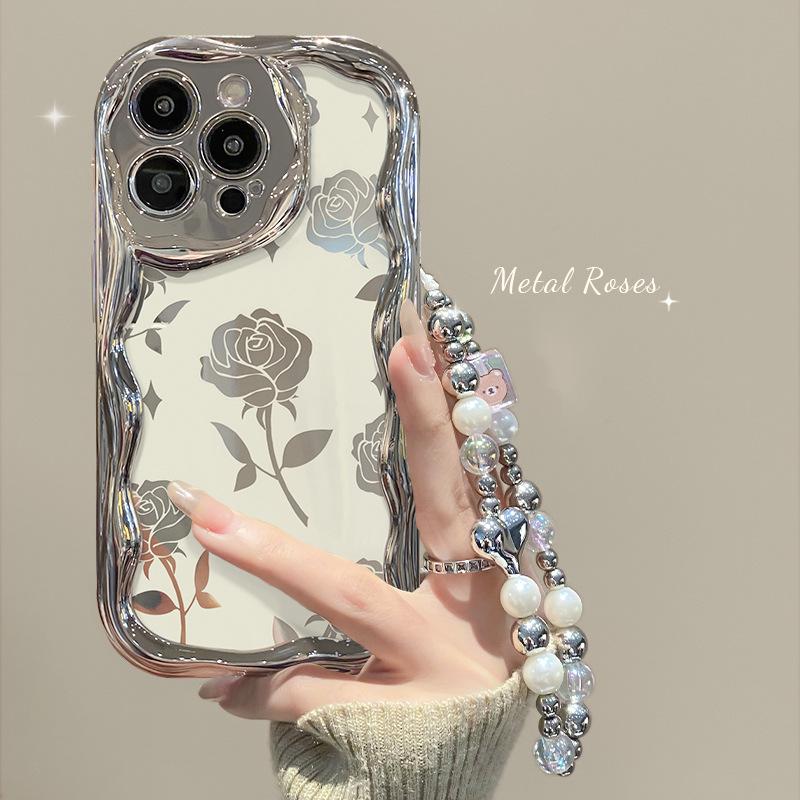Hollow Rose Chain Is Suitable for Apple 17promax Mobile Phone Case Iphone14/13 Electroplated Silver 16/15 All-inclusive.