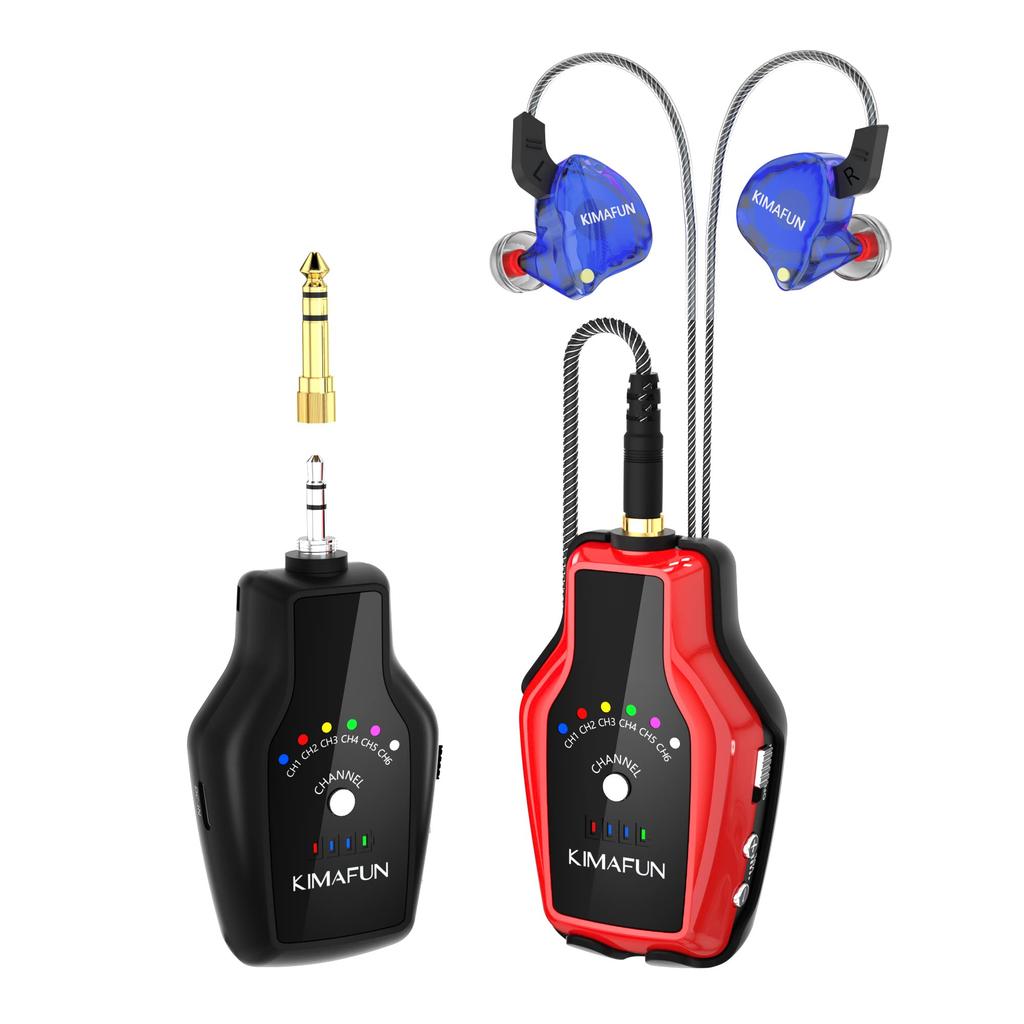 KIMAFUN 2.4G Wireless In-Ear Monitor System with Rechargeable Transmitter, Receiver and Earphones for Stage Performance, Band Rehearsal, GuitarBass