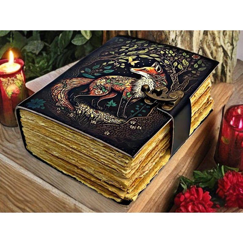 Fox Leather Grimoire •  Handmade Spellbook • Rustic Animal Journal & Gift for Him