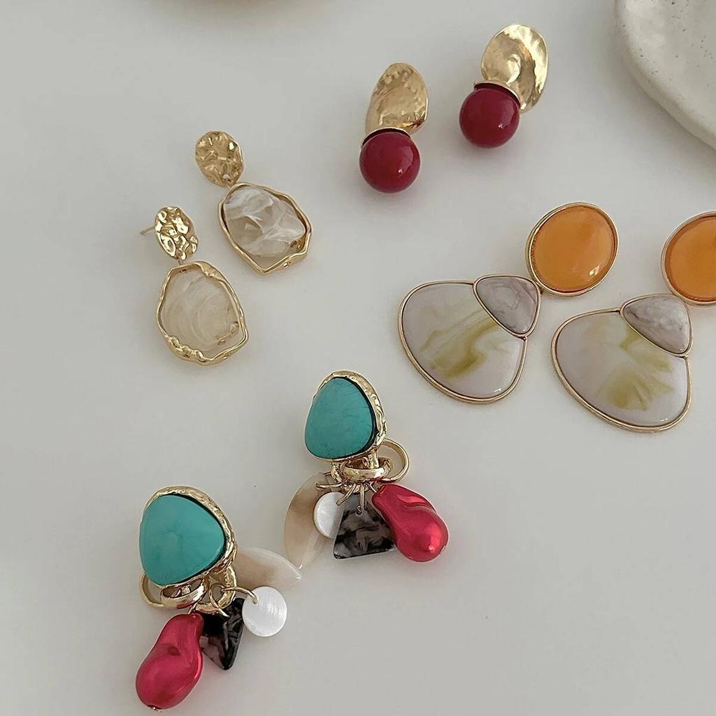 KunJoe 4 Styles Vintage Acrylic Geometric Pendant Earrings for Women Boho Fashion Irregular Resin Drop Earrings New Year Jewelry