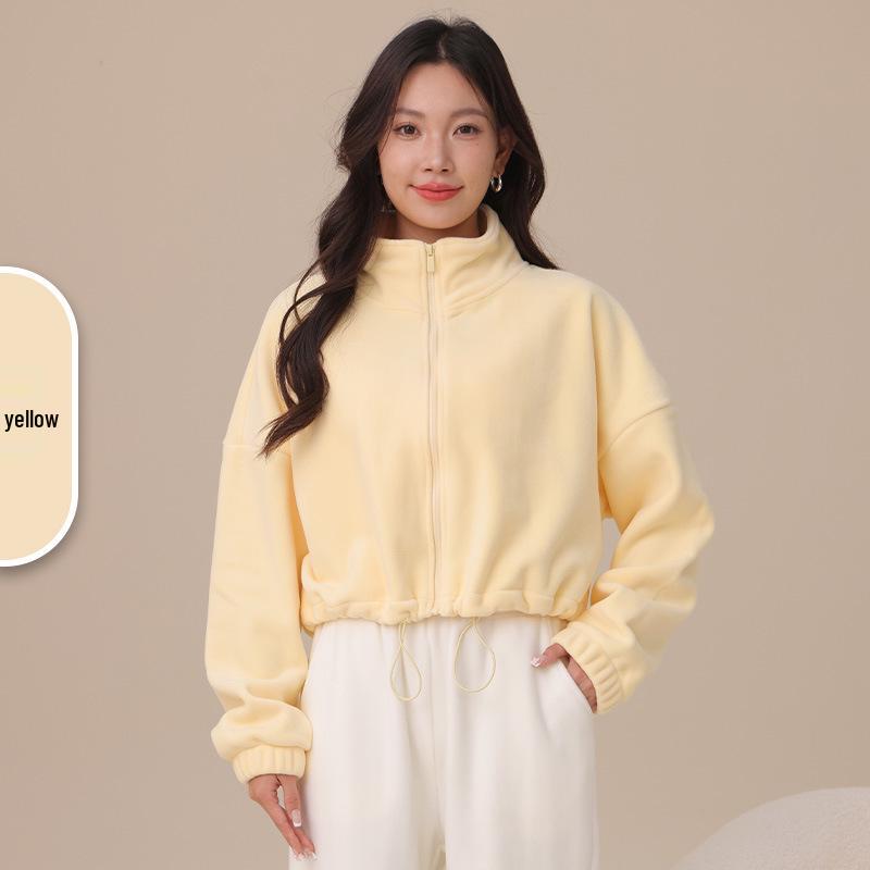 Women s Fleece Jacket - Warm & Cozy Stand-Up Collar Zip-Up Cardigan for Autumn/Winter Outdoor Activities S жёлтый
