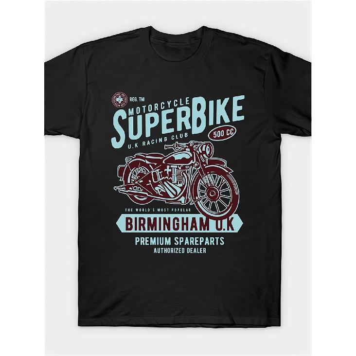 Men s Heavyweight Cotton Motorcycle T-Shirt - Vintage BSA Superbike Club Racing Logo & Birmingham Racing Team Design, Retro Biker Tee with, Norton, S чёрный