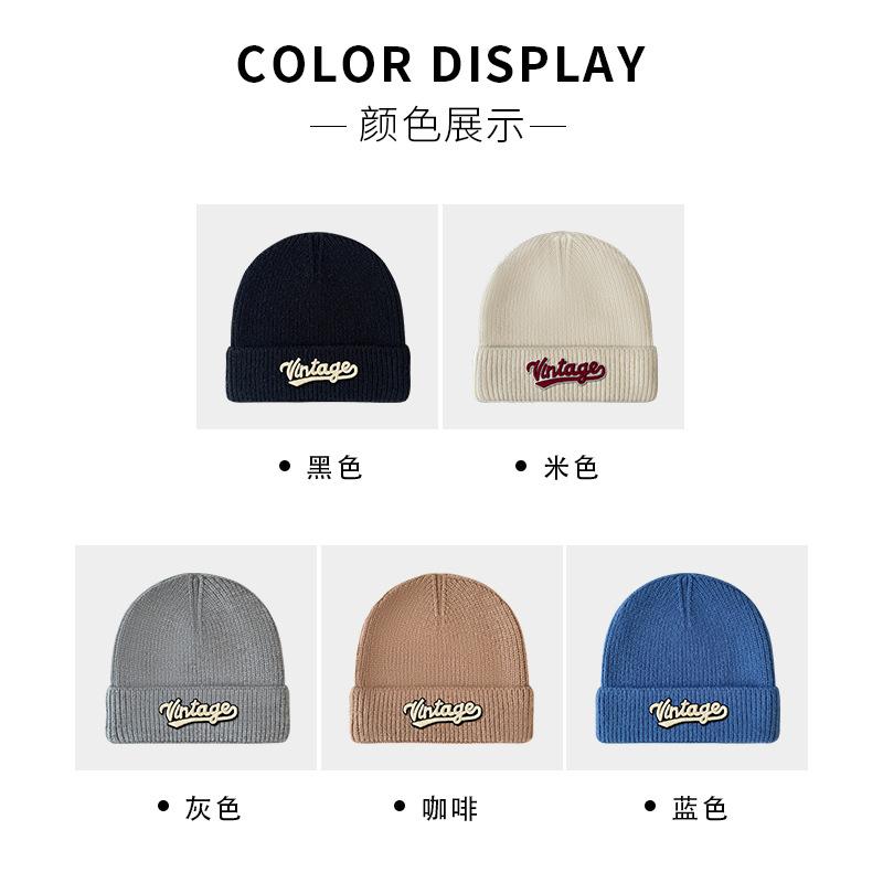 Hat Female Winter Japanese Simple Versatile Wool Hat Student Couple Cold Hat Warm Letter Knitted Hat Male