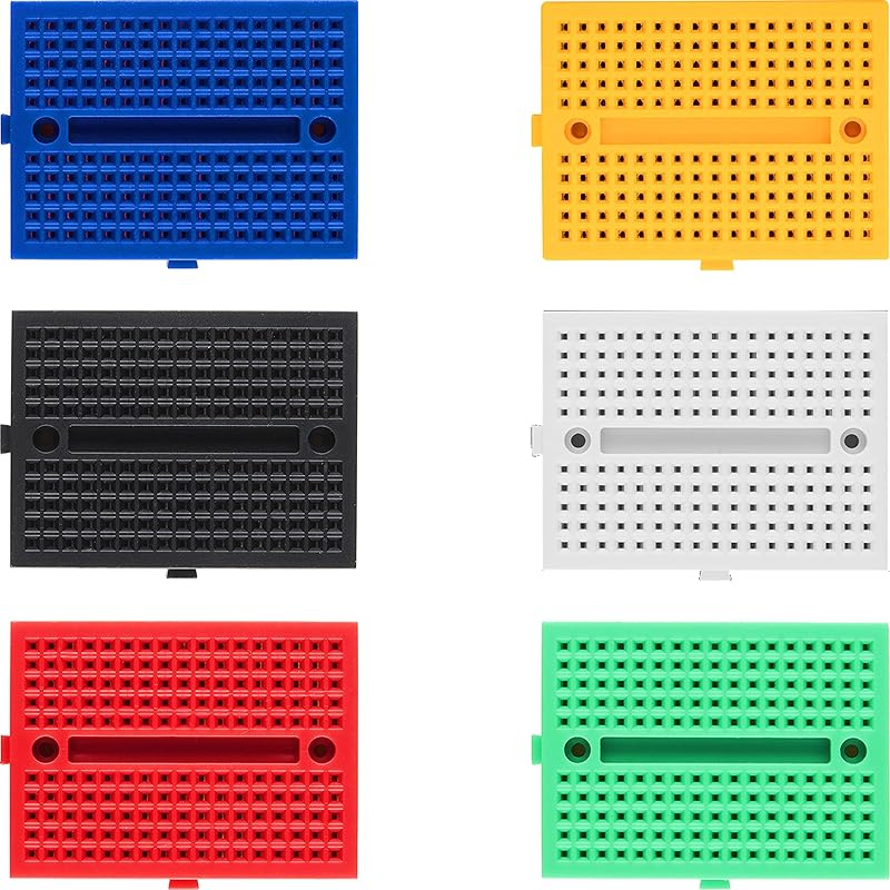 Mini Breadboard 170 Points (6 Pack) - Self-Adhesive Prototype Boards in Assorted Colors for Arduino, ESP32, ESP8266, Raspberry Pi, DIY Electronics