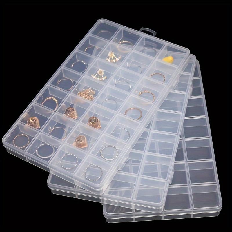 Organizator de bijuterii din plastic transparent, organizator de birou dreptunghiular pentru inele, cercei, coliere, design cu buton rapid, multifuncțional
