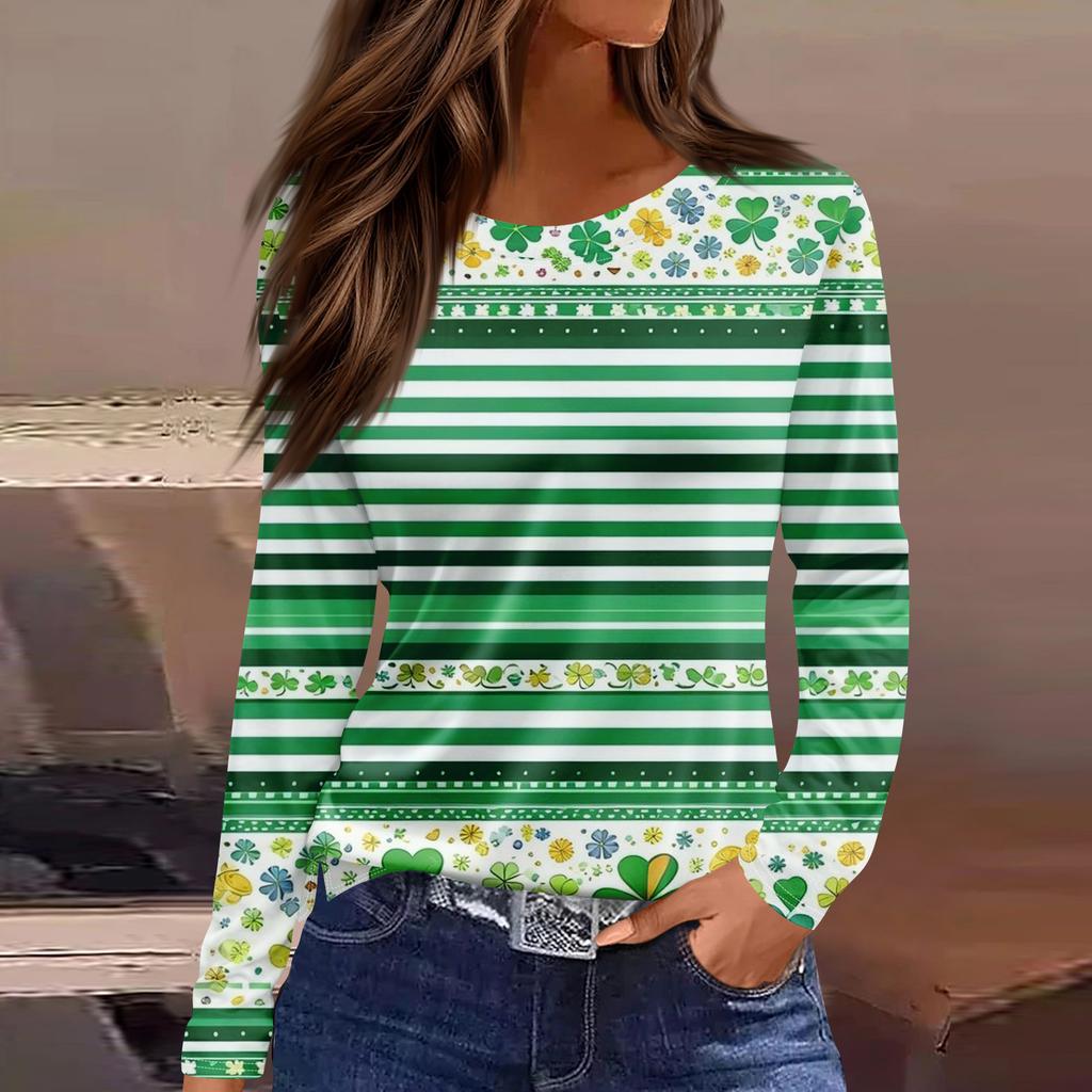 T-shirt décontracté à manches longues et col rond pour femme, haut ample et imprimé avec ourlet fendu