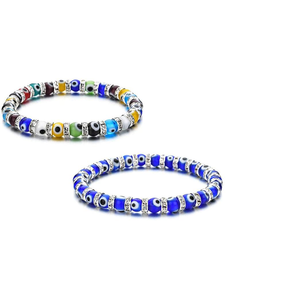6mm Evil Eye Glass Beaded Bracelet Elastic Stretch Unisex Jewelry