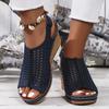 Summer new large size wedge heel sandals women's hollow Velcro sandals