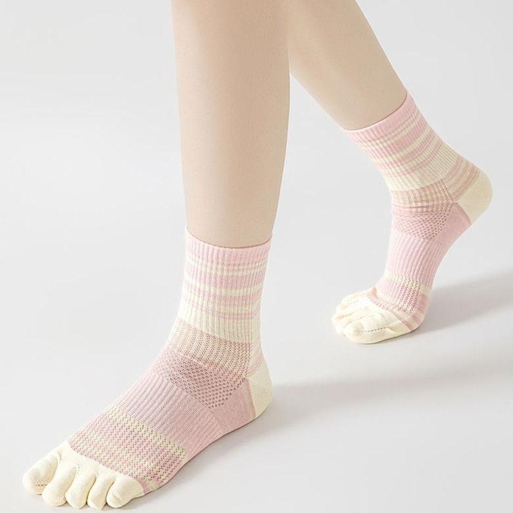 Cotton Mid-calf Socks Breathable Split Toe Socks Patchwork Five Toe Tube Socks Girl