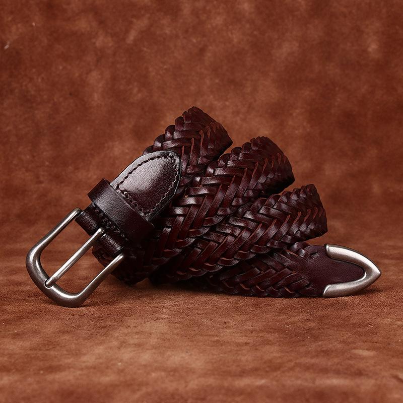 2.8cm Waist Belt, Women's Genuine Leather Top Layer, Cowhide Hand Woven Belt, Braided Needle Buckle, Versatile Casual Pants Belt for Couples