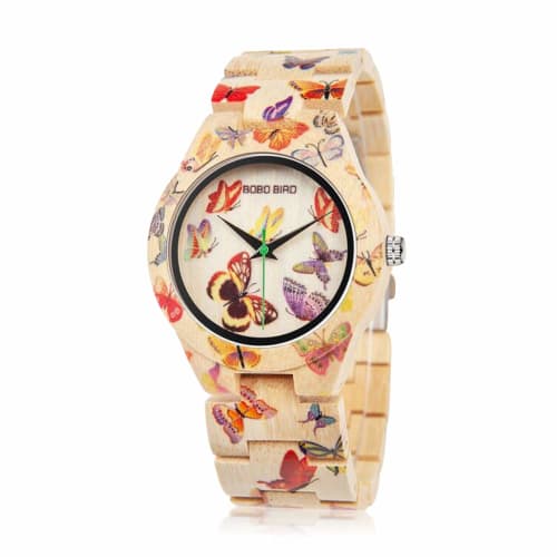 

BOBO BIRD Women s Bamboo Watch with Butterfly Engraving, Handmade Wooden Casual Watch, O20, Stylish.